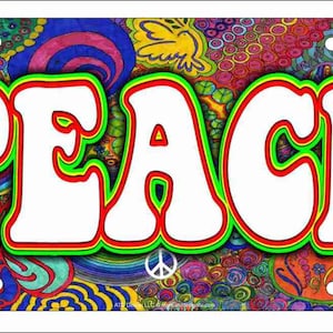 Peace sign hippie art novelty front license plate decorative vanity aluminum sign