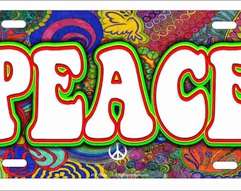Peace sign hippie art novelty front license plate decorative vanity aluminum sign