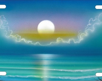 Airbrush Beach Scene Personalized Custom Novelty front License Plate decorative vanity aqua auto tag