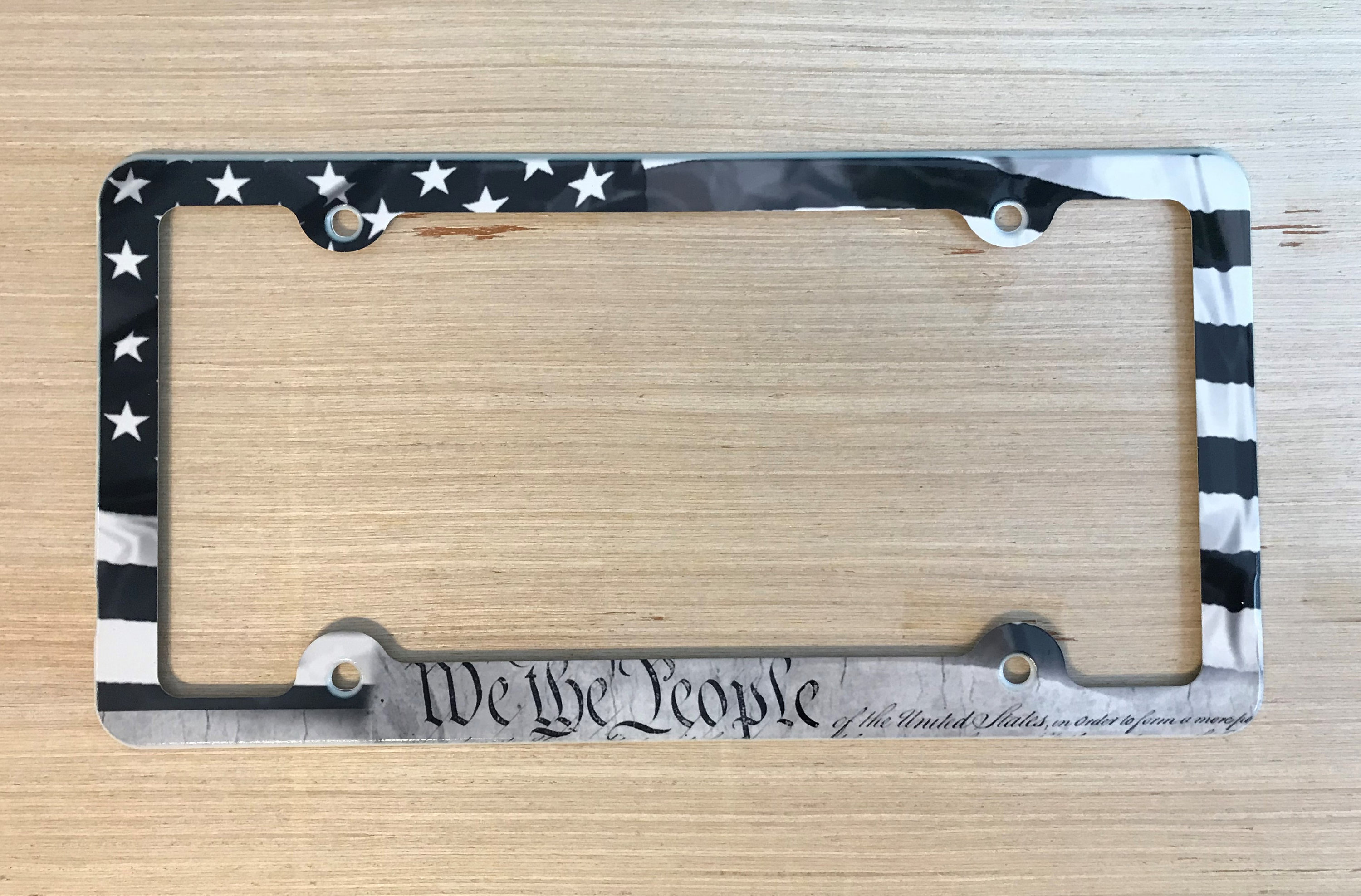 We the people License Plate Holder Americana decor patriotic American flag Car Tag Frame printed in black and white