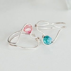 Silver Swarovski Birthstone Heart Ring, Promise Ring, Midi Ring, Gift for Her, Valentine Gift
