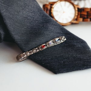 Silver Wire Tie Bar with Birthstone, Silver Tie Clip, Custom Gift for Him, Father’s Jewelry, Gift for Dad,