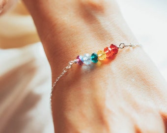 Swarovski Crystal Rainbow Bracelet, Sterling Silver Beaded Bracelet, Pride Bracelet, Gift for Her, Graduation Gift