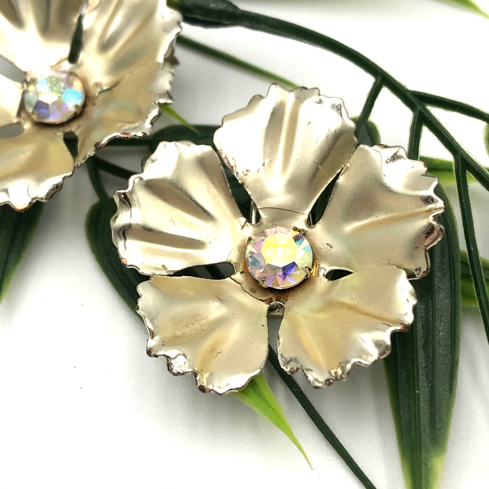 Vintage Costume Flower Earrings Clip On Earrings with a Round Etsy