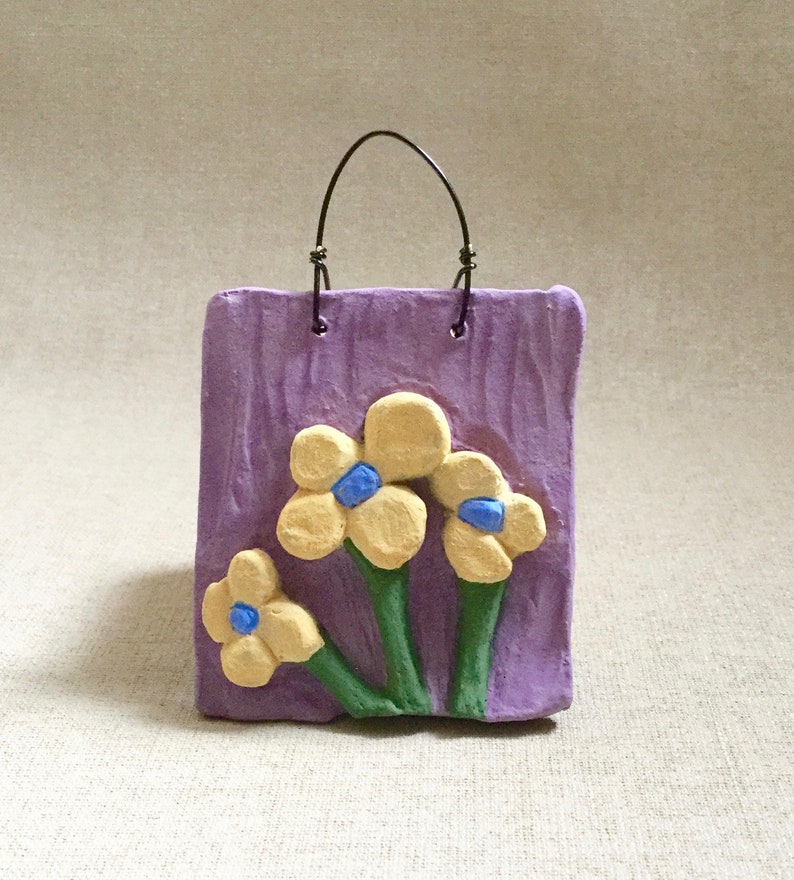 Flower Ornament Orange Flowers on Purple Tile
