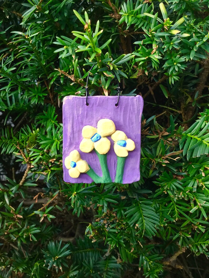 Flower Ornament Orange Flowers on Purple Tile