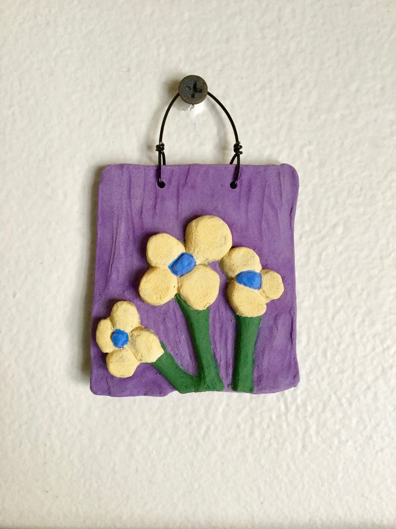 Flower Ornament Orange Flowers on Purple Tile