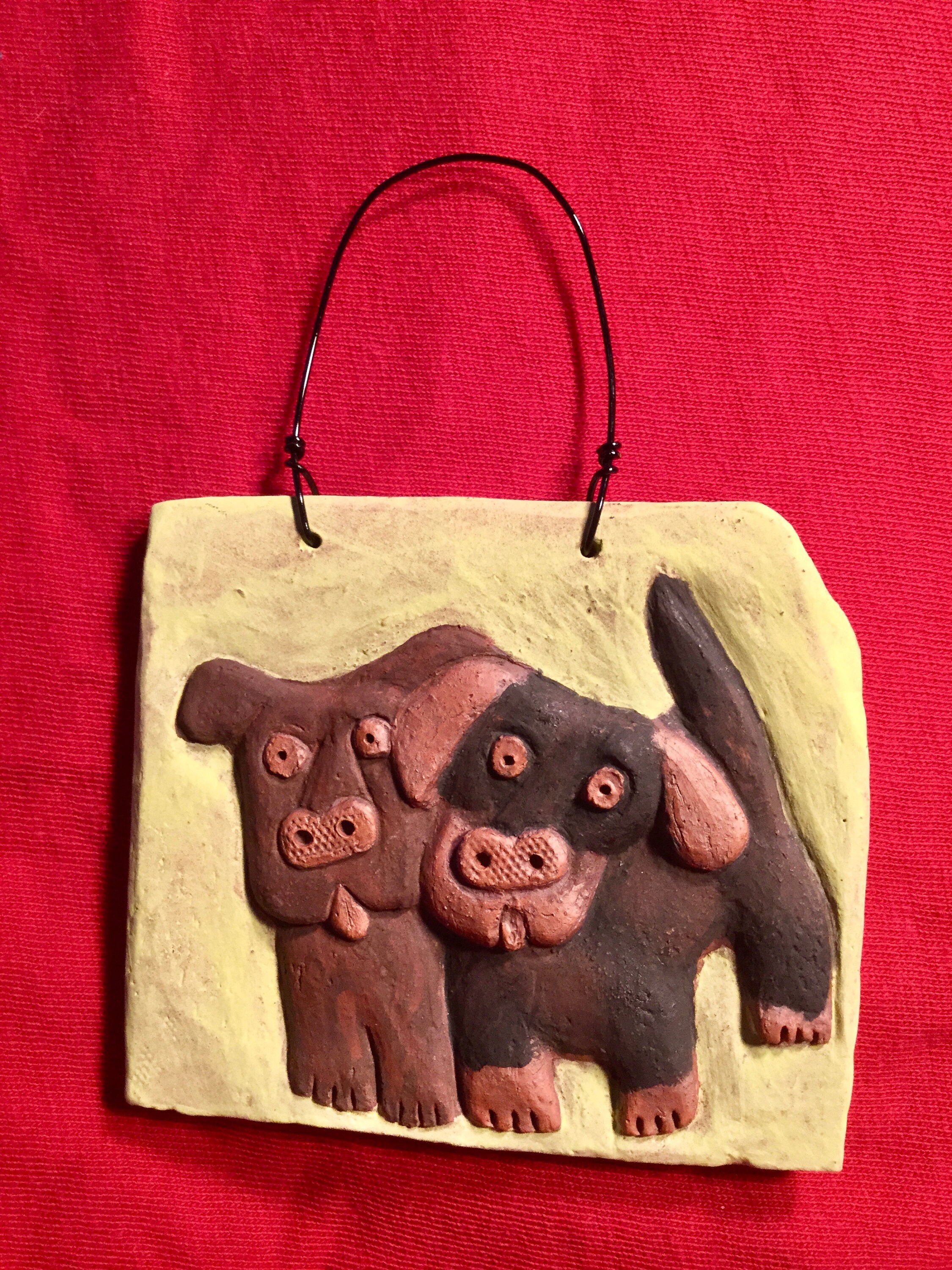 2 Hunde auf Chartreuse Fliesen Ornament geformt schwarz und Etsy