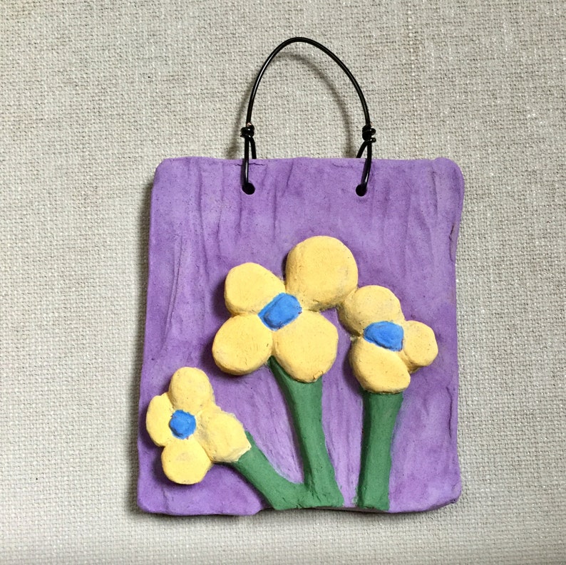 Flower Ornament Orange Flowers on Purple Tile