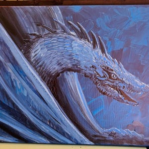 Original Dragon Painting on Canvas – 16x20 Fantasy Creature Art – Hand-Painted Signed Acrylic by Artist -Mythical Creature Art -OOAK Art