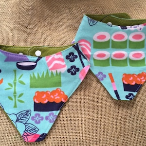 Reversible Sushi Baby Bib – Soft Flannel Bandana Bib, Absorbent Drool Bib for Babies & Toddlers, Baby Shower Gift, Sashimi Gift, Custom Baby