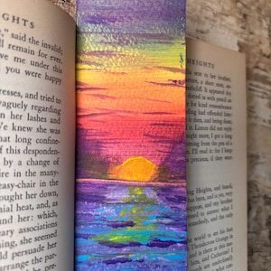 Hand Painted Sunset Bookmark: Original Acrylic Painting on Watercolor Paper