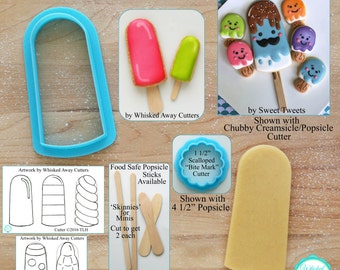 Single Popsicle 2 ( Top Part of Popsicle) Cookie Cutter & Fondant Cutter - *Guideline Sketch to Print Below*