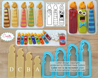 Candle Cookie Cutter 1 (Straight) Designed by The Cookie Artisan - **Guideline Sketches to Print Below**