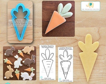 Carrot Cookie Cutter, Easter Cookie Cutter & Piping Bag Cookie Cutter Designed by The Painted Pastry - **Guideline Sketch to Print Below**