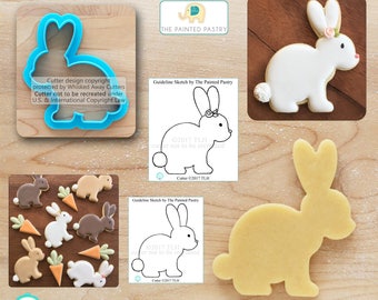 Sweet Bunny Cookie Cutter Easter Cookie Cutter Rabbit Cookie Cutter Designed by The Painted Pastry - **Guideline Sketch to Print Below**