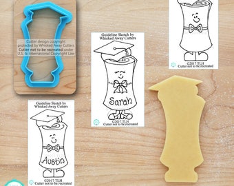 Whimsical Standing Graduation Diploma Cookie Cutter & Fondant Cutter Designed by Whisked Away Cutters - *Guideline Sketches to Print Below*