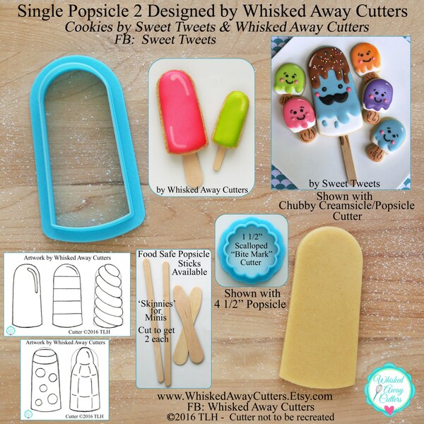 Single Popsicle 2 ( Top Part of Popsicle) Cookie Cutter & Fondant Cutter - *Guideline Sketch to Print Below*