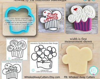 Cupcake 1 Designed by The Bluebonnet Bake Shoppe - Cupcake Cutter, Chef Hat Cutter & Flowers Cutter -*Sketches to Print Below