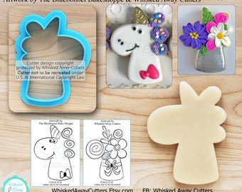 Unicorn Cookie Cutter & Flowers in Vase Cookie Cutter Designed by The Bluebonnet Bake Shoppe - *Sketches to Print Below*