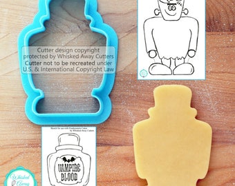 Halloween Frankenstein or Potion Bottle Cookie Cutter & Fondant Cutter - Three Sizes - **Guideline Sketch to Print Below**