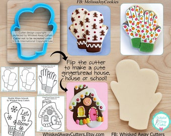 Double Mittens Cutter, Oven Mitts Cutter, Gingerbread House Cutter, House Cutter, Gardening Gloves & School Designed by AZ Cookie Love