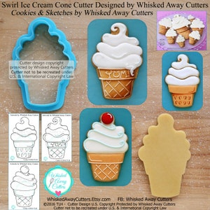 Swirl Ice Cream Cone Cookie Cutter & Fondant Cutter - *Guideline Sketch to Print Below*