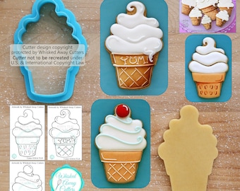 Swirl Ice Cream Cone Cookie Cutter & Fondant Cutter - *Guideline Sketch to Print Below*