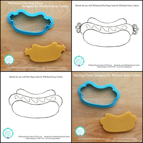 Hot Dog Cookie Cutter and Fondant Cutter Choice of Two Designs Guideline  Sketches to Print Below 