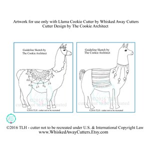 Llama Cookie Cutter and Fondant Cutter by The Cookie Architect Guideline Sketches to Print Below image 2