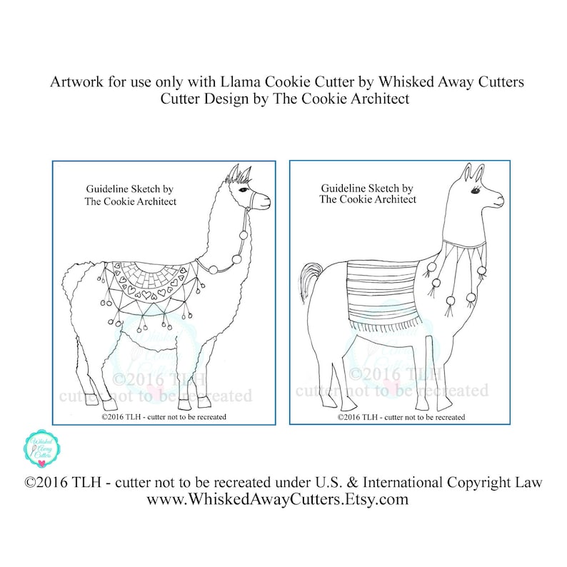 Llama Cookie Cutter and Fondant Cutter by The Cookie Architect Guideline Sketches to Print Below image 2