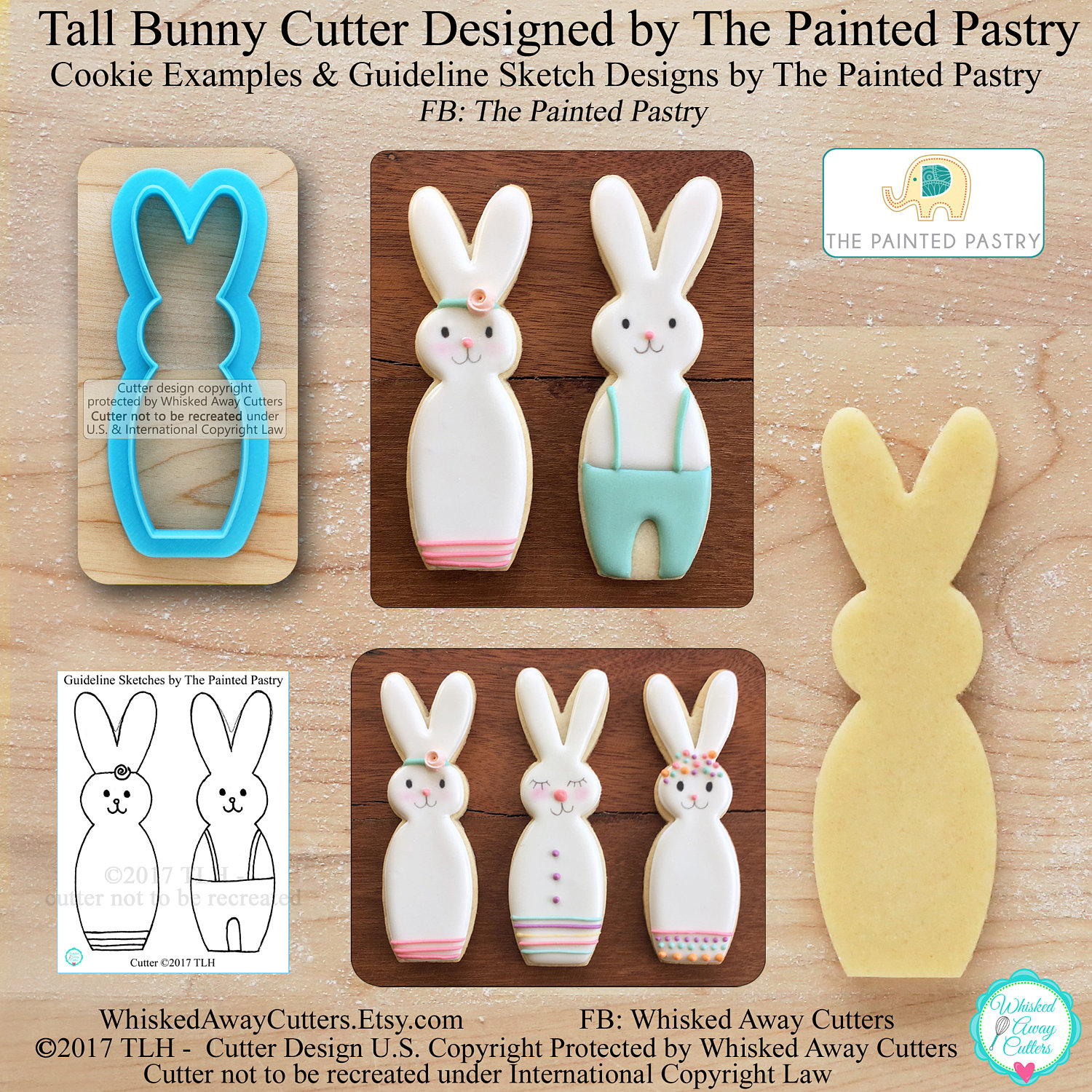 Tall Bunny Cookie Cutter Easter Cookie Cutter & Fondant Cutter Designed by  The Painted Pastry - **Guideline Sketch to Print Below**