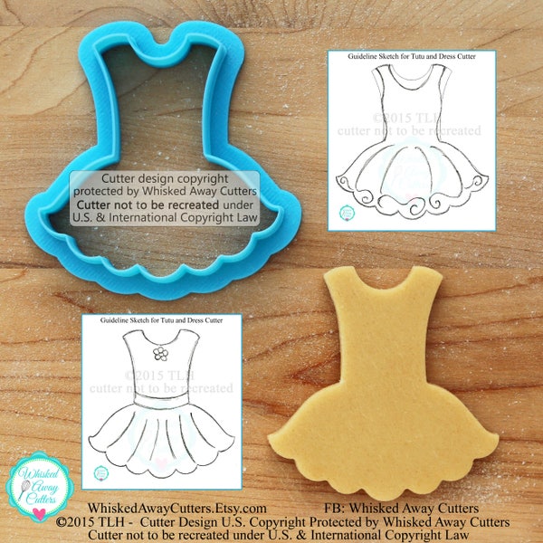 Tutu and Dress Cookie Cutter  Fondant Cutter - Multiple Sizes - **Guideline Sketches to Print Below**