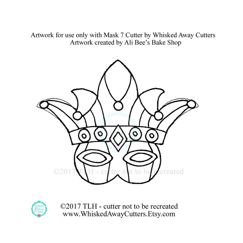 Mardi Gras Mask 7 Cookie Cutter & New Year's Mask 7 Cookie Cutter Designed by Ali Bee's Bake Shop Guideline Sketch to Print Below image 3