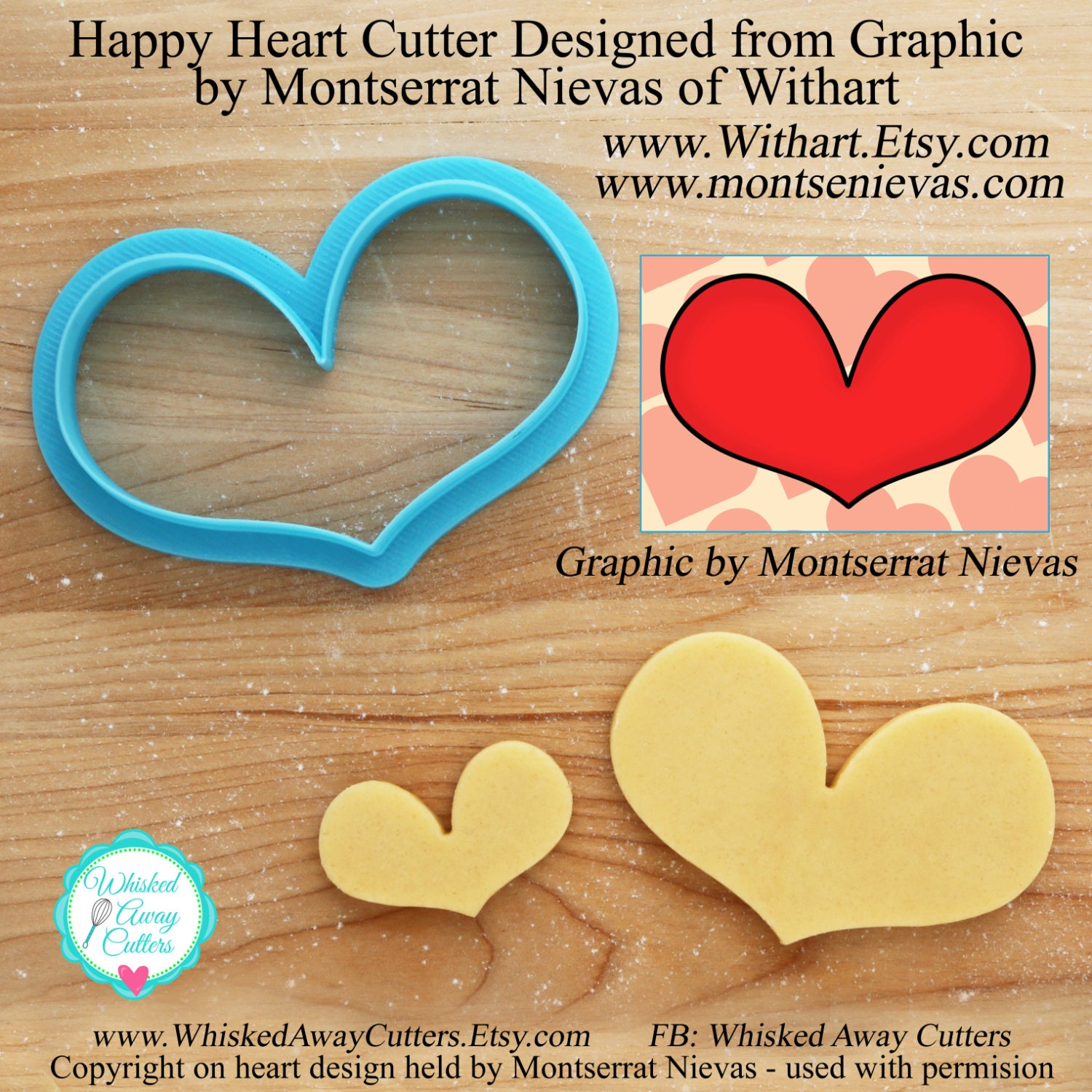 Happy Heart Cookie Cutter and Fondant Cutter by Artist Montserrat Nievas