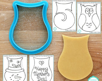 Number Five, Owl, Snowman & Vase Cookie Cutter and Fondant Cutter Designed By Whisked Away Cutters - **Guideline Sketches to Print Below*