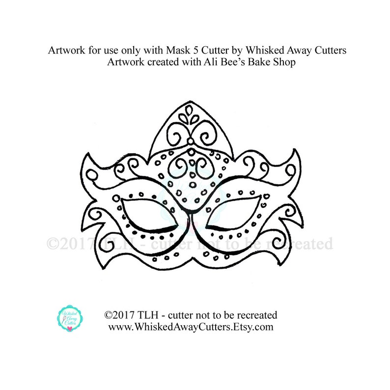 Mardi Gras Mask 5 Cookie Cutter & New Year's Mask 5 Cookie Cutter Designed with Ali Bee's Bake Shop Guideline Sketch to Print Below image 2