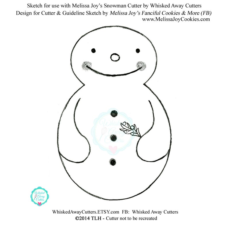 Melissa Joy's Snowman Cookie Cutter and Fondant Cutter Guideline Sketch To Print Below image 2