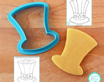 Uncle Sam's Tall Hat Cookie Cutter - St. Patrick's, New Year's, Snowman's, Magician's Hat - **Guideline Sketch To Print Below**