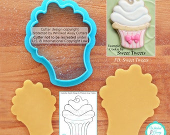 Whimsical Cupcake Cookie Cutter & Fondant Cutter - *Guideline Sketch To Print Below**