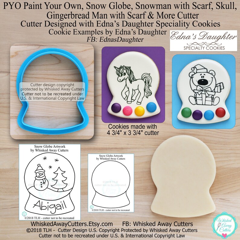 PYO Paint Your Own Cutter, Snow Globe Cutter, Snowman with Scarf Cutter, Skull Cutter & Gingerbread Man Cutter Designed with Edna's Daughter image 1