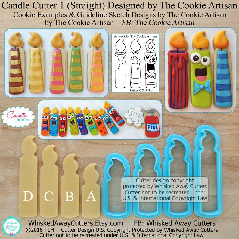 Candle Cookie Cutter 1 Straight Designed by The Cookie Artisan Guideline Sketches to Print Below image 1