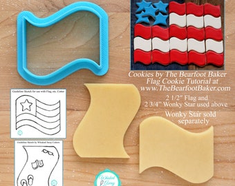 Flag, Beach Towel  and Wave Shaped Cookie Cutter and Fondant Cutter - **Guideline Sketches to Print Below**