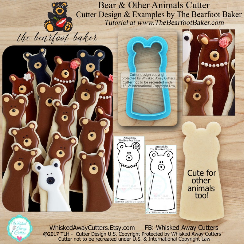 Bear Cookie Cutter Animal Cookie Cutter Designed by The Bearfoot Baker Guideline Sketch to Print Below image 1