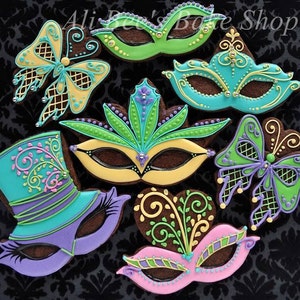 Mardi Gras Mask 5 Cookie Cutter & New Year's Mask 5 Cookie Cutter Designed with Ali Bee's Bake Shop Guideline Sketch to Print Below image 3