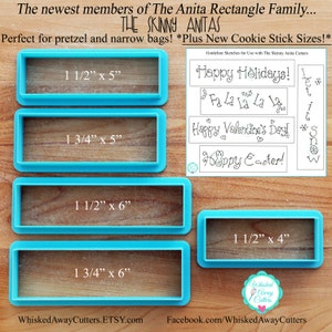 The Skinny Anita Rectangle Plaque Cookie Cutter - NEW Skinnier Cookie Stick Sizes Too!  **Guideline Sketches To Print Below**