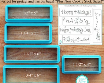 The Skinny Anita Rectangle Plaque Cookie Cutter - NEW Skinnier Cookie Stick Sizes Too!  **Guideline Sketches To Print Below**