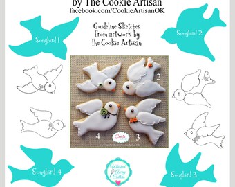 Songbirds Cookie Cutters and Fondant Cutters by The Cookie Artisan - **Guideline Sketches to Print Below**