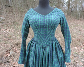 1840s Day Dress || Cotton Blackwatch Plaid