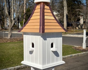 Large PVC Birdhouse with Cedar Roof and Copper Accents